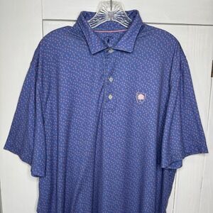 Johnnie O Polo Shirt Men's XL Blue Pink All Over Print Performance Golf Top